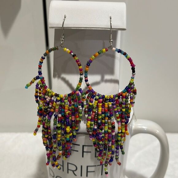 Brand New!! Beaded boho circle and tassel fishhook earrings - Picture 1 of 4